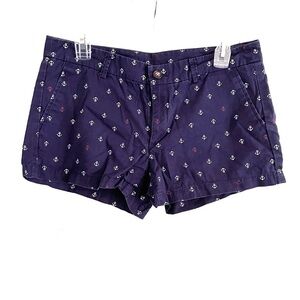 UNIQLO Mini Shorts 8 Anchor Print Navy Blue Red White Nautical Boat Vacation
